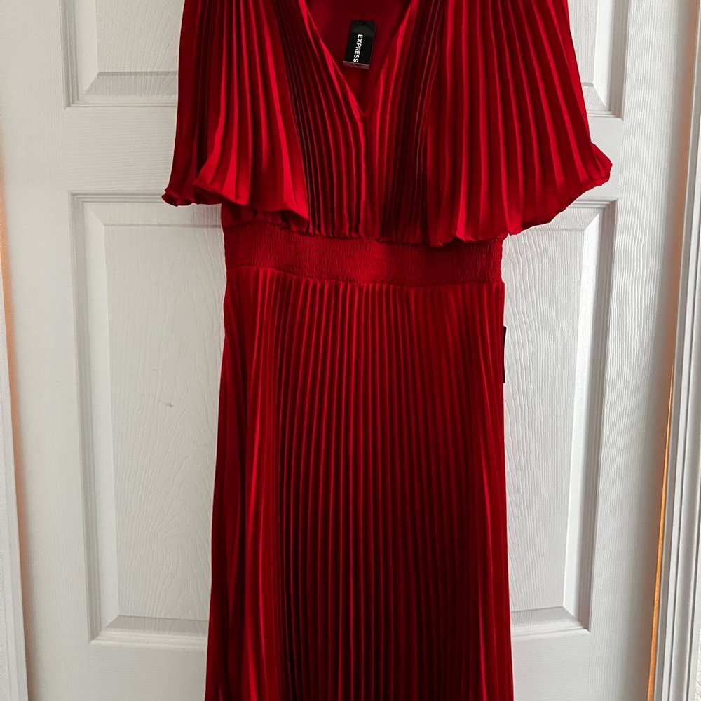Express Red Pleated Midi Dress